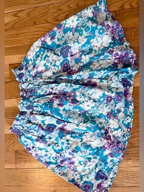 1989 PLACE 12yo Floral Elastic Waist Skirt Teal & Purple pattern